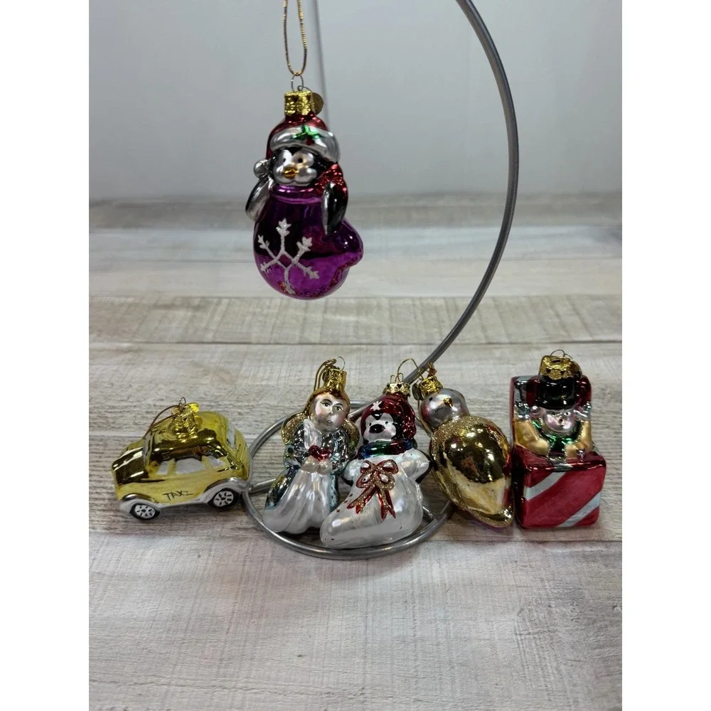 Kurt Adler Glass Christmas Ornaments Lot of 6 Penguin Angel Taxi Nutcracker